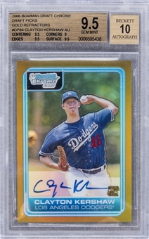 2006 Bowman Draft Chrome #DP84 Clayton Kershaw Signed Gold Refractor Rookie Card – BGS GEM MINT 9.5/BGS 10